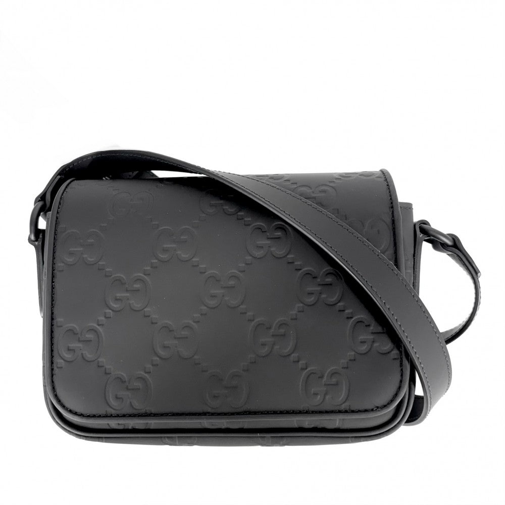 【開店SALE】 GUCCI グッチ ショルダーバッグ GGラバーエフェクト スーパーミニバッグ 794062 ラバー ブラック 黒 ブラック金具 レディース【中古品】