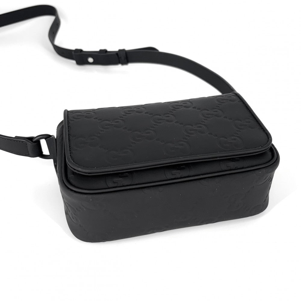 【開店SALE】 GUCCI グッチ ショルダーバッグ GGラバーエフェクト スーパーミニバッグ 794062 ラバー ブラック 黒 ブラック金具 レディース【中古品】
