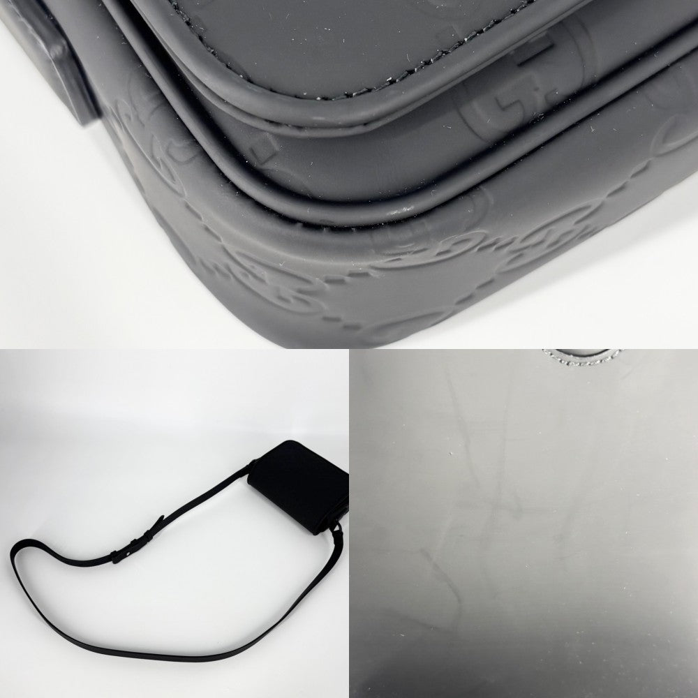【開店SALE】 GUCCI グッチ ショルダーバッグ GGラバーエフェクト スーパーミニバッグ 794062 ラバー ブラック 黒 ブラック金具 レディース【中古品】