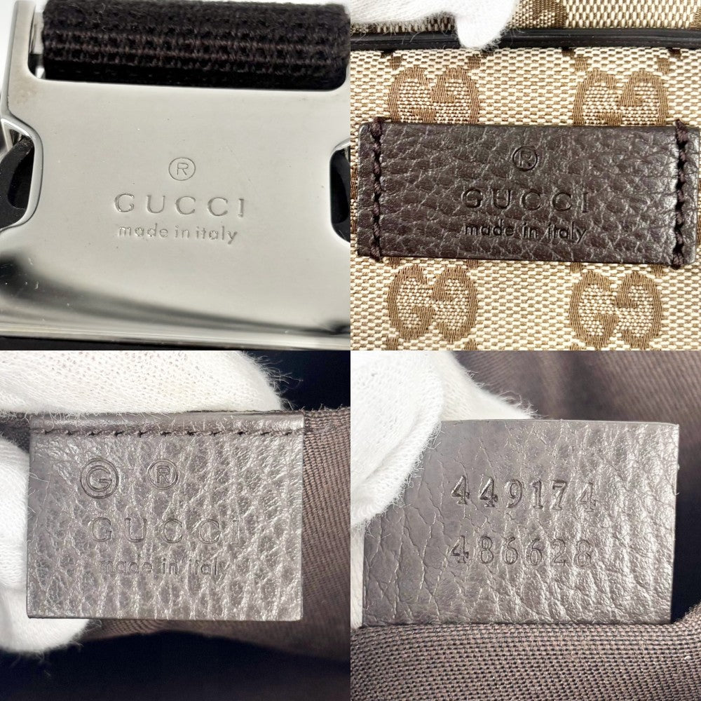 GUCCI グッチ ウエストバッグ ウエストポーチ ボディバッグ 鞄 かばん 449174 GGキャンバス レザー ブラウン 茶 シルバー金具 メンズ【中古品】