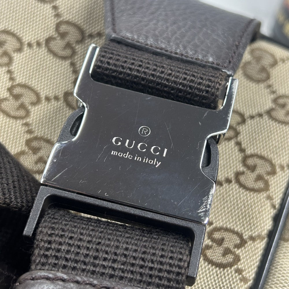 GUCCI グッチ ウエストバッグ ウエストポーチ ボディバッグ 鞄 かばん 449174 GGキャンバス レザー ブラウン 茶 シルバー金具 メンズ【中古品】