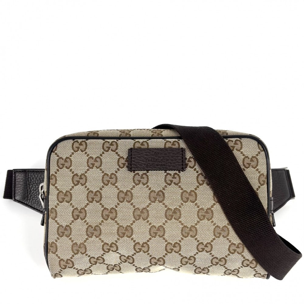 GUCCI グッチ ウエストバッグ ウエストポーチ ボディバッグ 鞄 かばん 449174 GGキャンバス レザー ブラウン 茶 シルバー金具 メンズ【中古品】