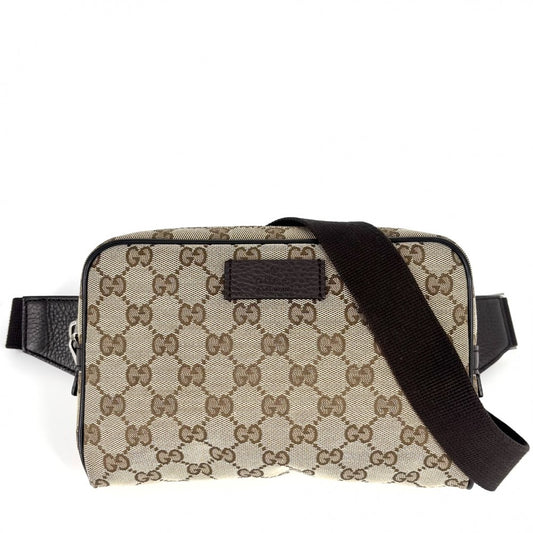 GUCCI グッチ ウエストバッグ ウエストポーチ ボディバッグ 鞄 かばん 449174 GGキャンバス レザー ブラウン 茶 シルバー金具 メンズ【中古品】