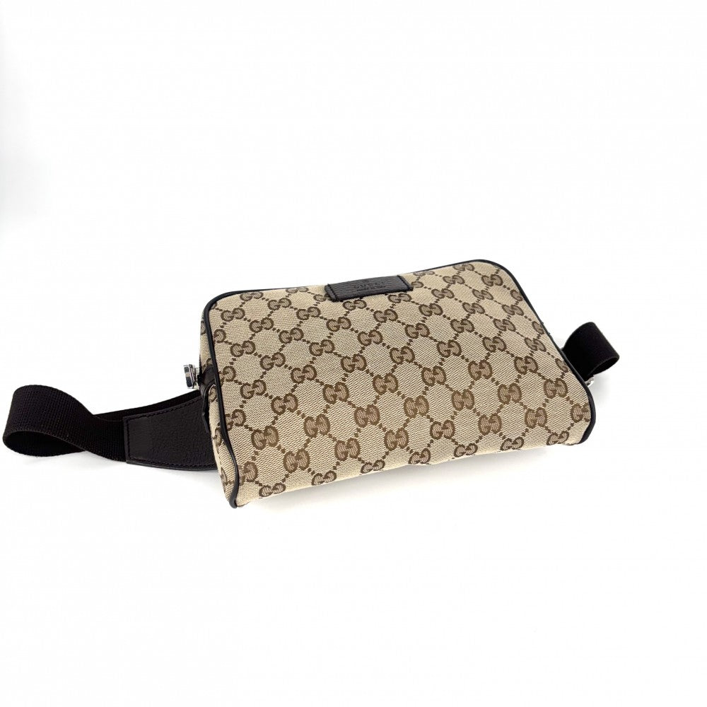 GUCCI グッチ ウエストバッグ ウエストポーチ ボディバッグ 鞄 かばん 449174 GGキャンバス レザー ブラウン 茶 シルバー金具 メンズ【中古品】