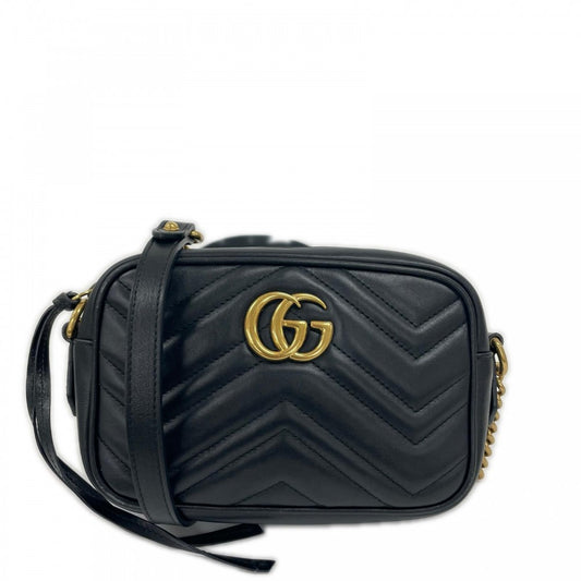 GUCCI グッチ ショルダーバッグ GGマーモント 448065 レザー ブラック 黒 ゴールド金具 レディース【中古品】