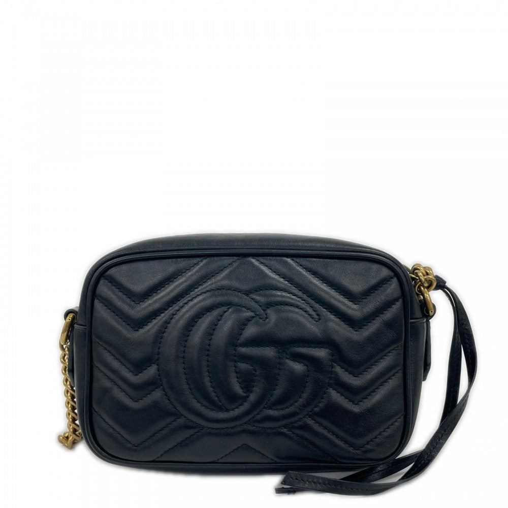 GUCCI グッチ ショルダーバッグ GGマーモント 448065 レザー ブラック 黒 ゴールド金具 レディース【中古品】