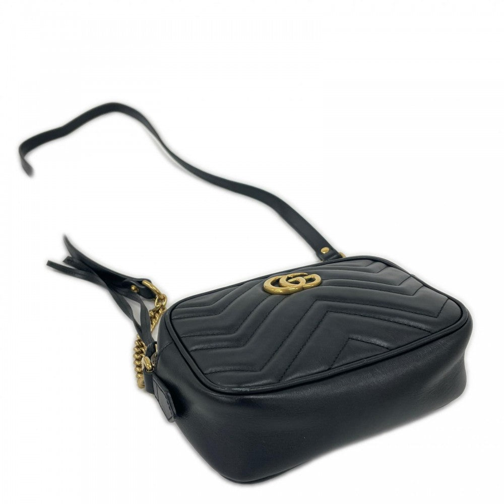 GUCCI グッチ ショルダーバッグ GGマーモント 448065 レザー ブラック 黒 ゴールド金具 レディース【中古品】