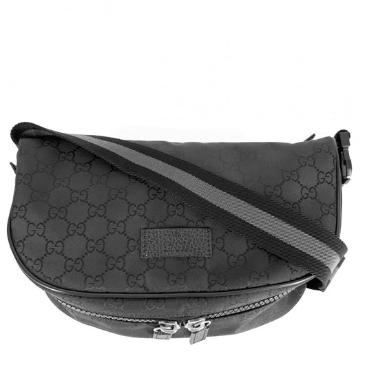 【開店SALE】 GUCCI グッチ ウエストバッグ ボディバッグ ショルダーバッグ 449182 GGナイロン ブラック 黒 シルバー金具 メンズ【中古品】