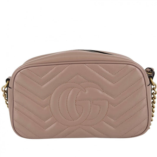 GUCCI グッチ ショルダーバッグ GGマーモント スモール カメラバッグ キルティング 447632 レザー ピンクベージュ ゴールド金具 レディース【中古品】