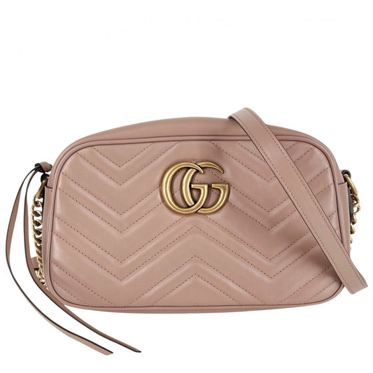 GUCCI グッチ ショルダーバッグ GGマーモント スモール カメラバッグ キルティング 447632 レザー ピンクベージュ ゴールド金具 レディース【中古品】