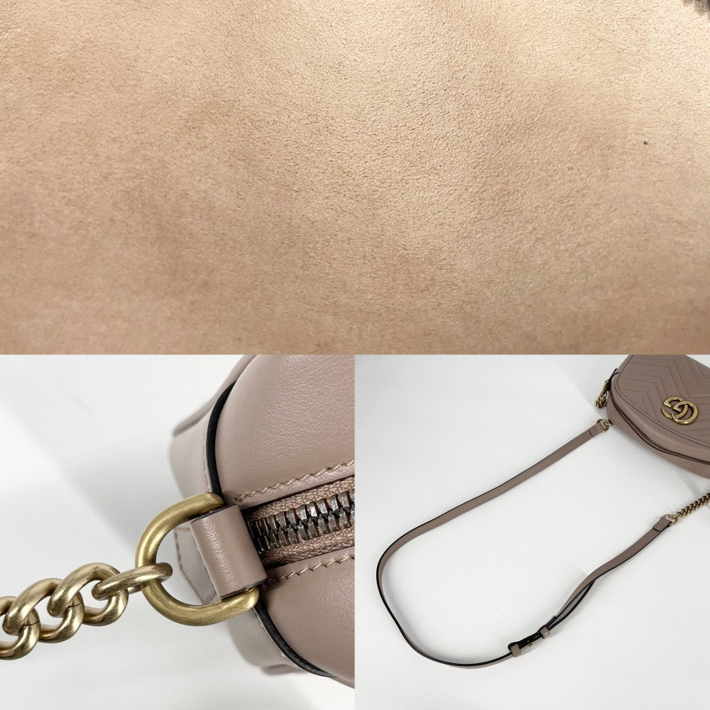 GUCCI グッチ ショルダーバッグ GGマーモント スモール カメラバッグ キルティング 447632 レザー ピンクベージュ ゴールド金具 レディース【中古品】
