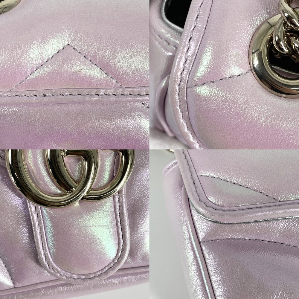 GUCCI グッチ ショルダーバッグ GGマーモント キルティングスモールチェーンショルダー　 443497 レザー オーロラピンク ゴールド金具 レディース【中古品】