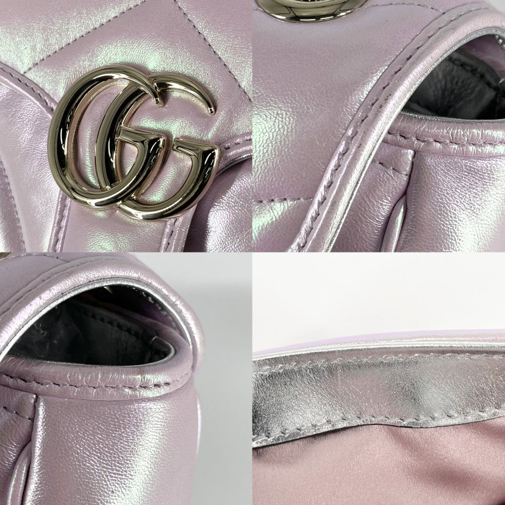 GUCCI グッチ ショルダーバッグ GGマーモント キルティングスモールチェーンショルダー　 443497 レザー オーロラピンク ゴールド金具 レディース【中古品】