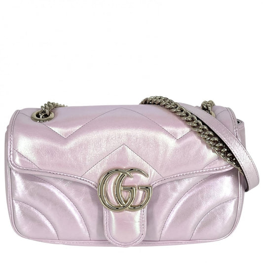 【開店SALE】 GUCCI グッチ ショルダーバッグ GGマーモント キルティングスモールチェーンショルダー　 443497 レザー オーロラピンク ゴールド金具 レディース【中古品】