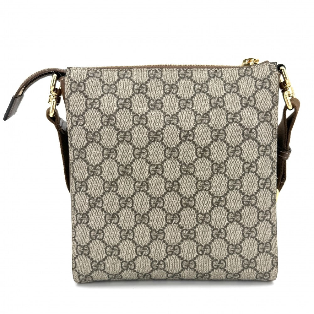 GUCCI グッチ ショルダーバッグ メッセンジャーバッグ 681021 GGスプリームキャンバス レザー ベージュ ブラウン 茶 ゴールド金具 メンズ【中古品】