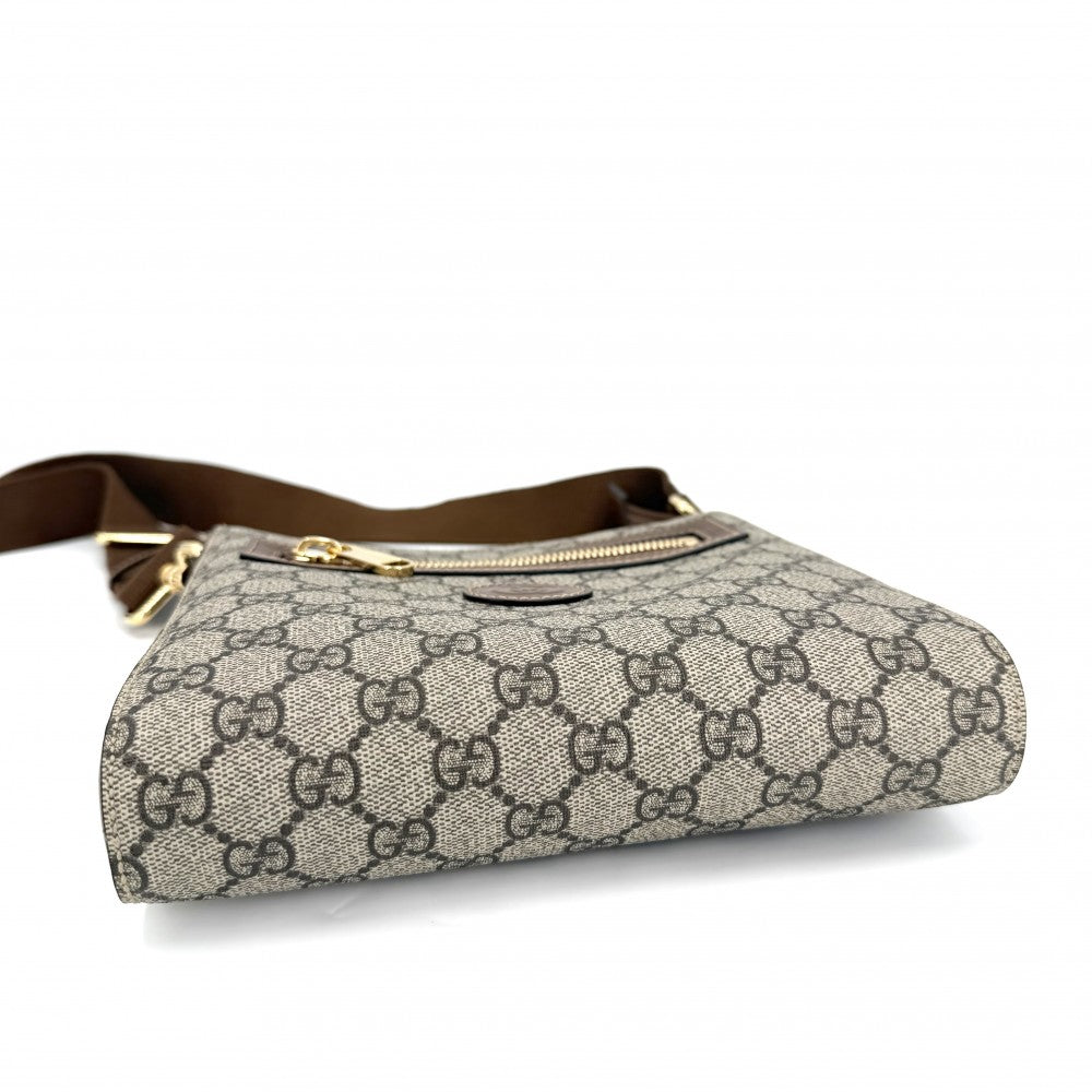 GUCCI グッチ ショルダーバッグ メッセンジャーバッグ 681021 GGスプリームキャンバス レザー ベージュ ブラウン 茶 ゴールド金具 メンズ【中古品】