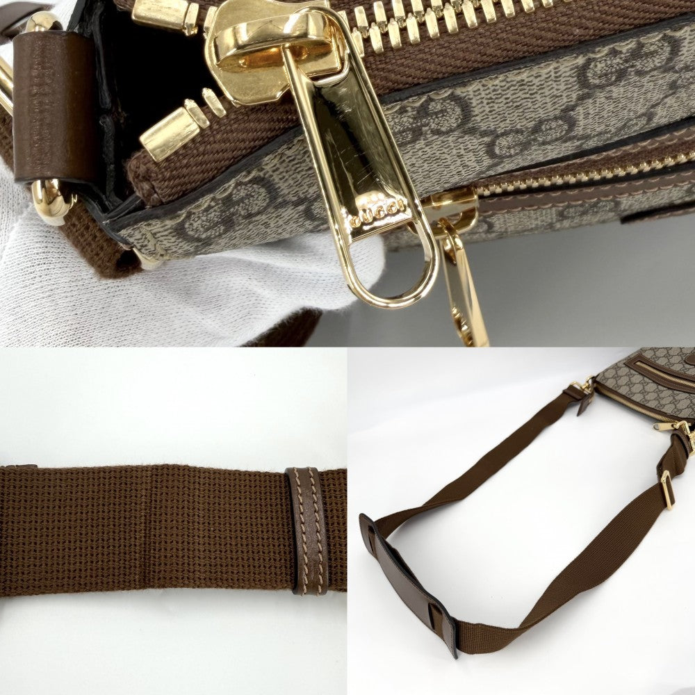 GUCCI グッチ ショルダーバッグ メッセンジャーバッグ 681021 GGスプリームキャンバス レザー ベージュ ブラウン 茶 ゴールド金具 メンズ【中古品】
