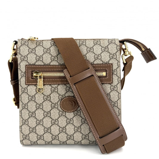 【開店SALE】 GUCCI グッチ ショルダーバッグ メッセンジャーバッグ 681021 GGスプリームキャンバス レザー ベージュ ブラウン 茶 ゴールド金具 メンズ【中古品】