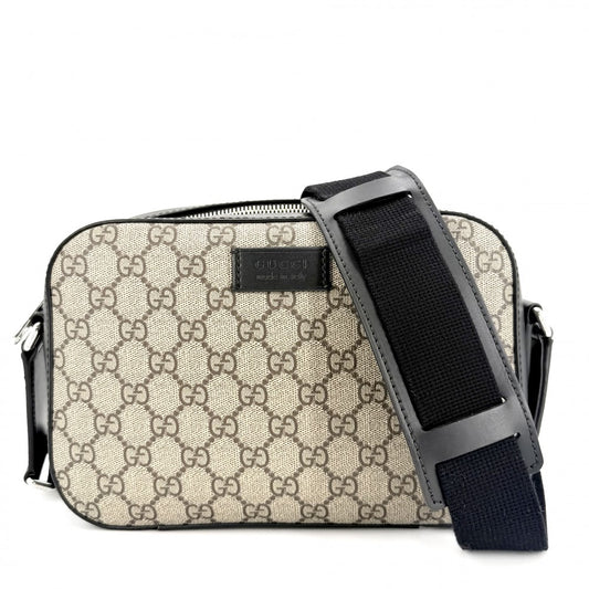 【開店SALE】 GUCCI グッチ ショルダーバッグ メッセンジャーバッグ 779880 GGスプリームキャンバス レザー ベージュ ブラウン 茶 シルバー金具 メンズ【中古品】
