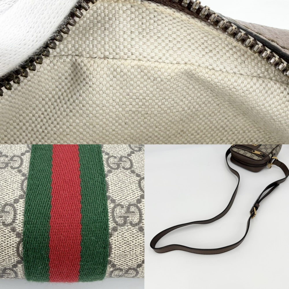 【開店SALE】 GUCCI グッチ ショルダーバッグ オフィディア ウェブストライプ ミニ メッセンジャーバッグ 小さめ 598127 GGスプリームキャンバス レザー ベージュ ブラウン 茶 アンティークゴールド金具 レディース【中古品】