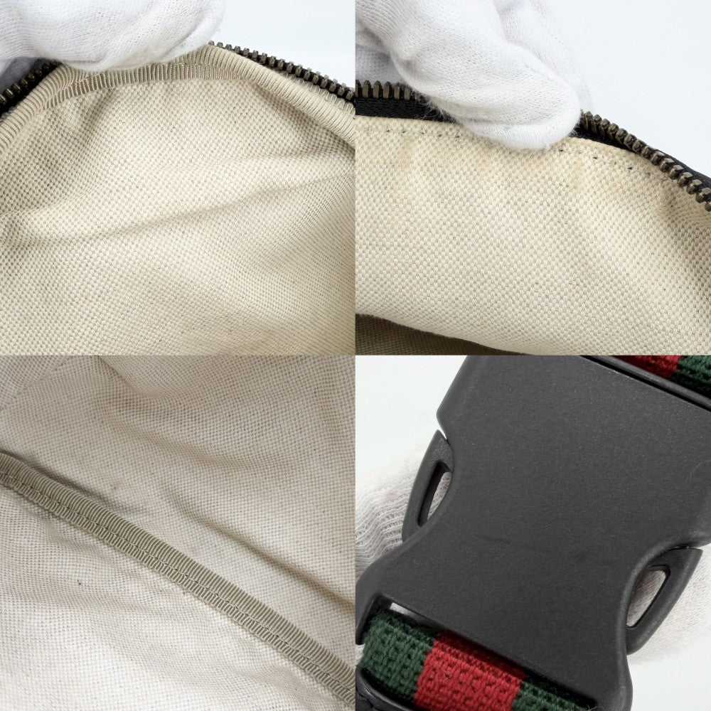 GUCCI グッチ ウエストバッグ ロゴプリント ボディバッグ シェリーライン 530412 レザー ブラック 黒 ゴールド金具 ユニセックス【中古品】