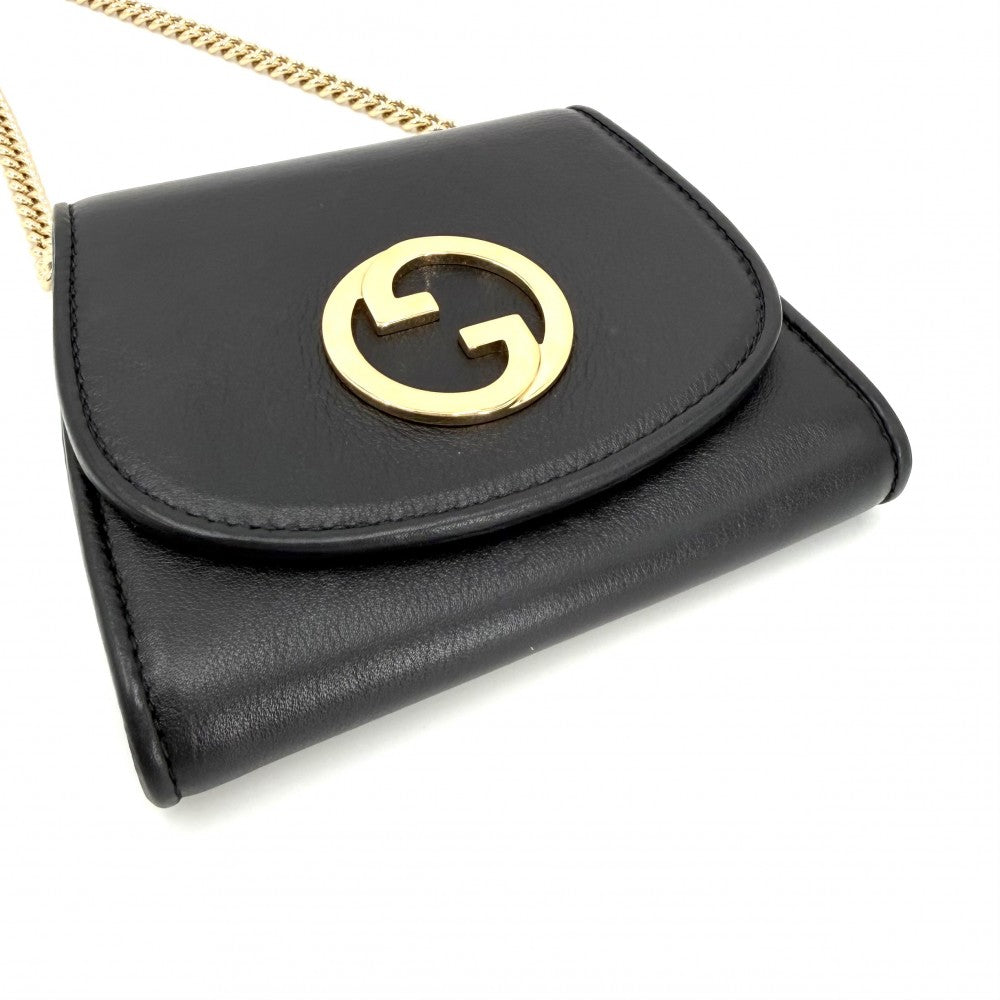 GUCCI グッチ チェーンウォレット ブロンディ ショルダーバッグ ポシェット GG 725219 レザー ブラック 黒 ゴールド金具 レディース【中古品】