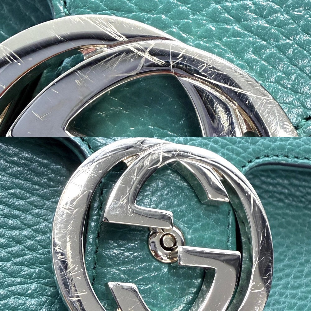 GUCCI グッチ ショルダーバッグ インターロッキングG チェーン 607720 レザー グリーン 緑 ゴールド金具 レディース【中古品】
