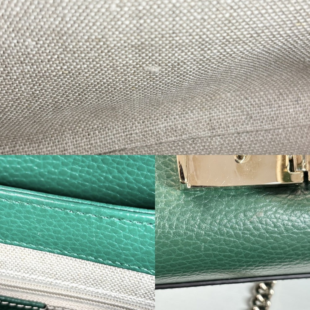 GUCCI グッチ ショルダーバッグ インターロッキングG チェーン 607720 レザー グリーン 緑 ゴールド金具 レディース【中古品】
