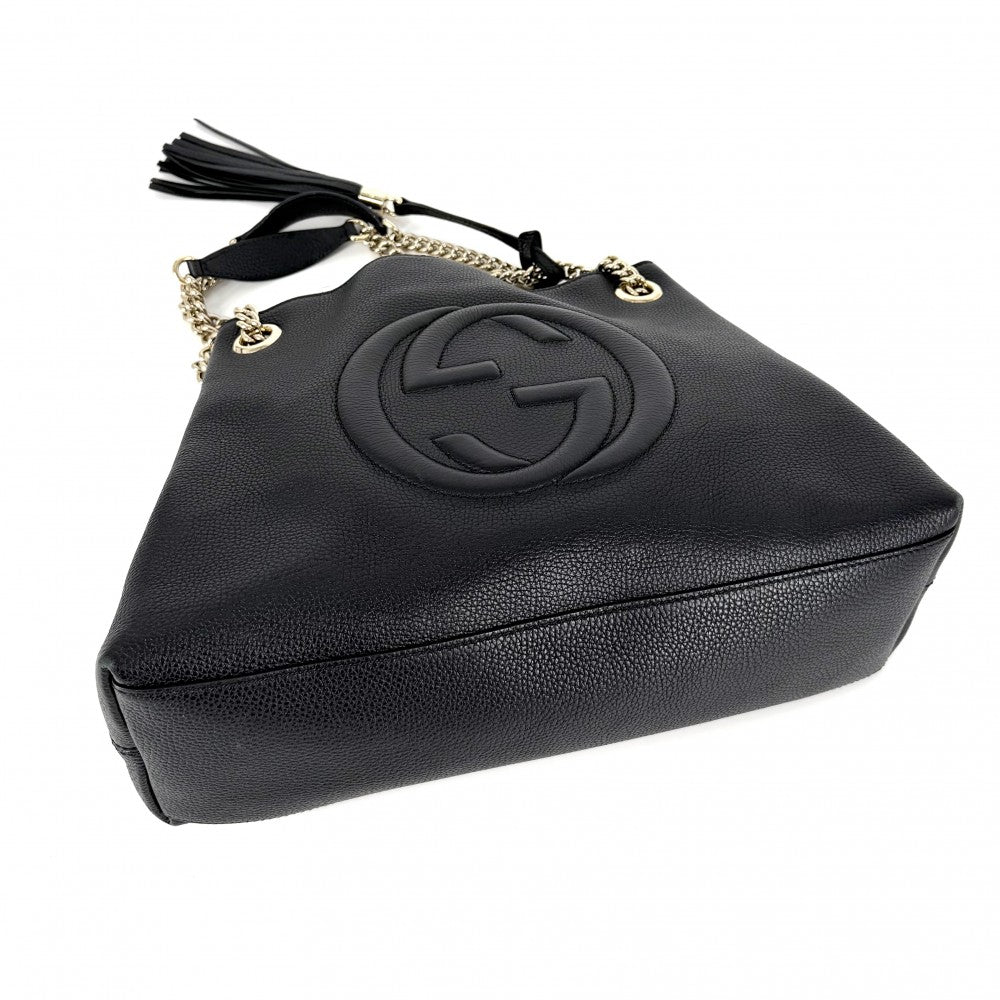 GUCCI グッチ トートバッグ ソーホー チェーンショルダー GG ハンドバッグ タッセル 536196 レザー ブラック 黒 ゴールド金具 レディース【中古品】