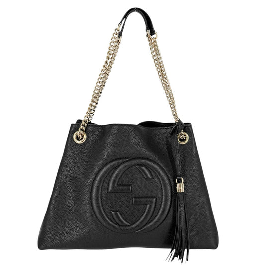 GUCCI グッチ トートバッグ ソーホー チェーンショルダー GG ハンドバッグ タッセル 536196 レザー ブラック 黒 ゴールド金具 レディース【中古品】