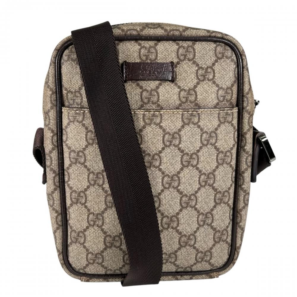 GUCCI グッチ ショルダーバッグ GGスプリーム ミニマル 122754 PVCコーティングキャンバス レザー ブラウン 茶 シルバー金具 メンズ【中古品】