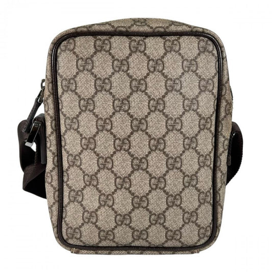 GUCCI グッチ ショルダーバッグ GGスプリーム ミニマル 122754 PVCコーティングキャンバス レザー ブラウン 茶 シルバー金具 メンズ【中古品】