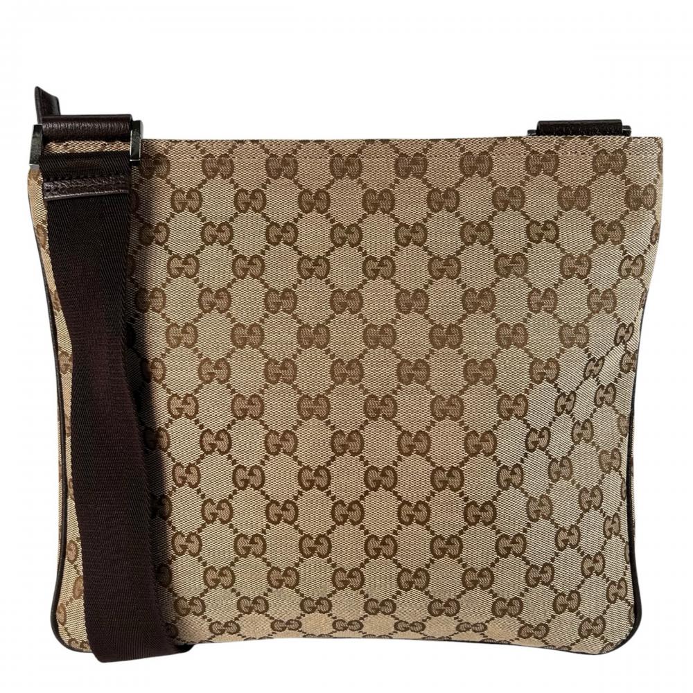 GUCCI グッチ ショルダーバッグ メッセンジャーバッグ 256100 GGキャンバス レザー ブラウン 茶 シルバー金具 メンズ【中古品】