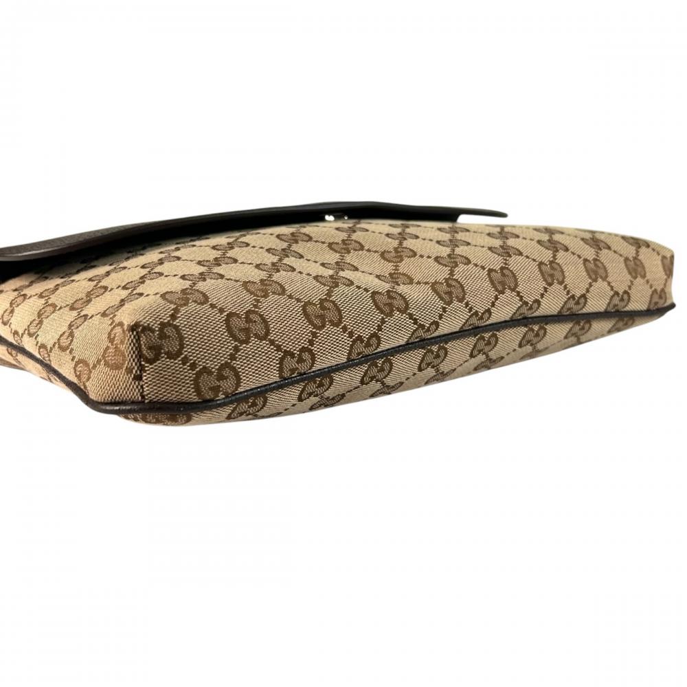 GUCCI グッチ ショルダーバッグ メッセンジャーバッグ 256100 GGキャンバス レザー ブラウン 茶 シルバー金具 メンズ【中古品】