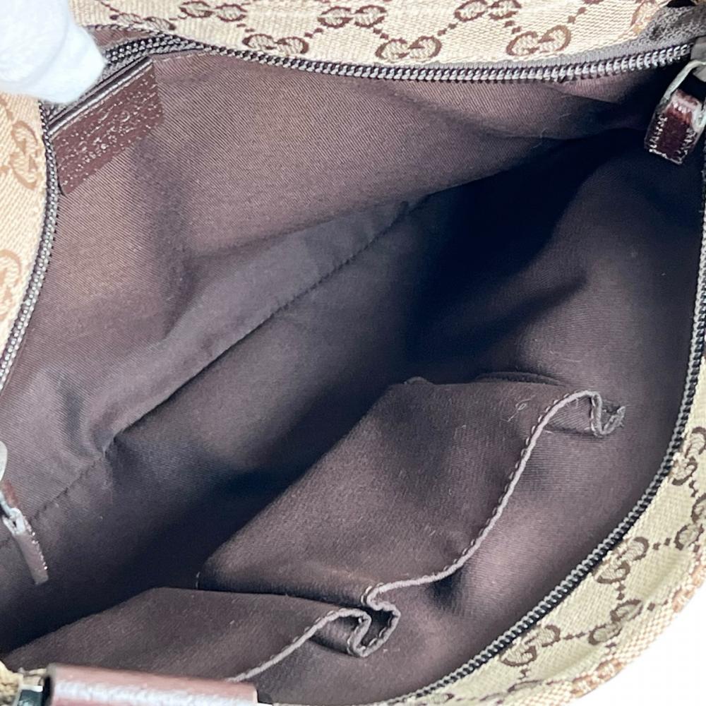 GUCCI グッチ ショルダーバッグ メッセンジャーバッグ 256100 GGキャンバス レザー ブラウン 茶 シルバー金具 メンズ【中古品】