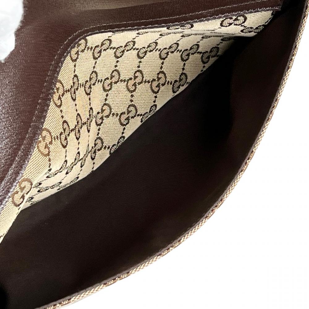 GUCCI グッチ ショルダーバッグ メッセンジャーバッグ 256100 GGキャンバス レザー ブラウン 茶 シルバー金具 メンズ【中古品】