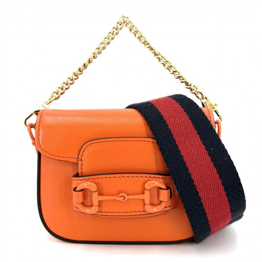 GUCCI グッチ 2WAY ミニホースビット1955 ミニハンドバッグ ショルダーバッグ 726863 レザー オレンジ ゴールド金具 レディース【中古品】