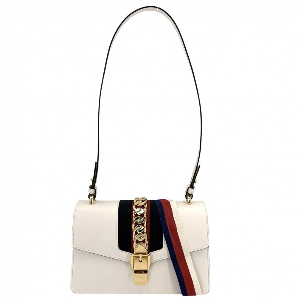 GUCCI グッチ ショルダーバッグ シェリーライン シルヴィ 421882 レザー ホワイト 白 ゴールド金具 レディース【中古品】