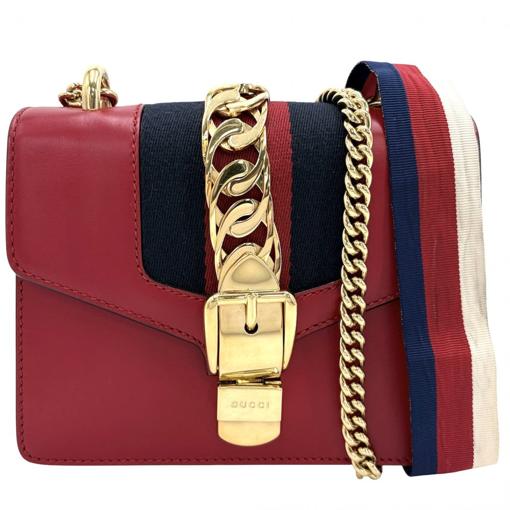 GUCCI グッチ ショルダーバッグ シェリーライン シルヴィ 431666 レザー レッド 赤 ゴールド金具 レディース【中古品】