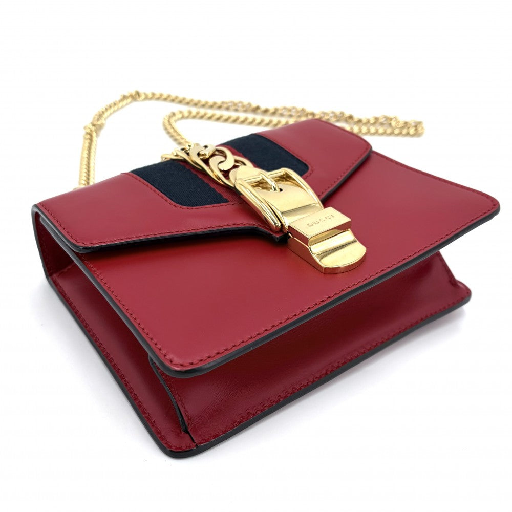 GUCCI グッチ ショルダーバッグ シェリーライン シルヴィ 431666 レザー レッド 赤 ゴールド金具 レディース【中古品】