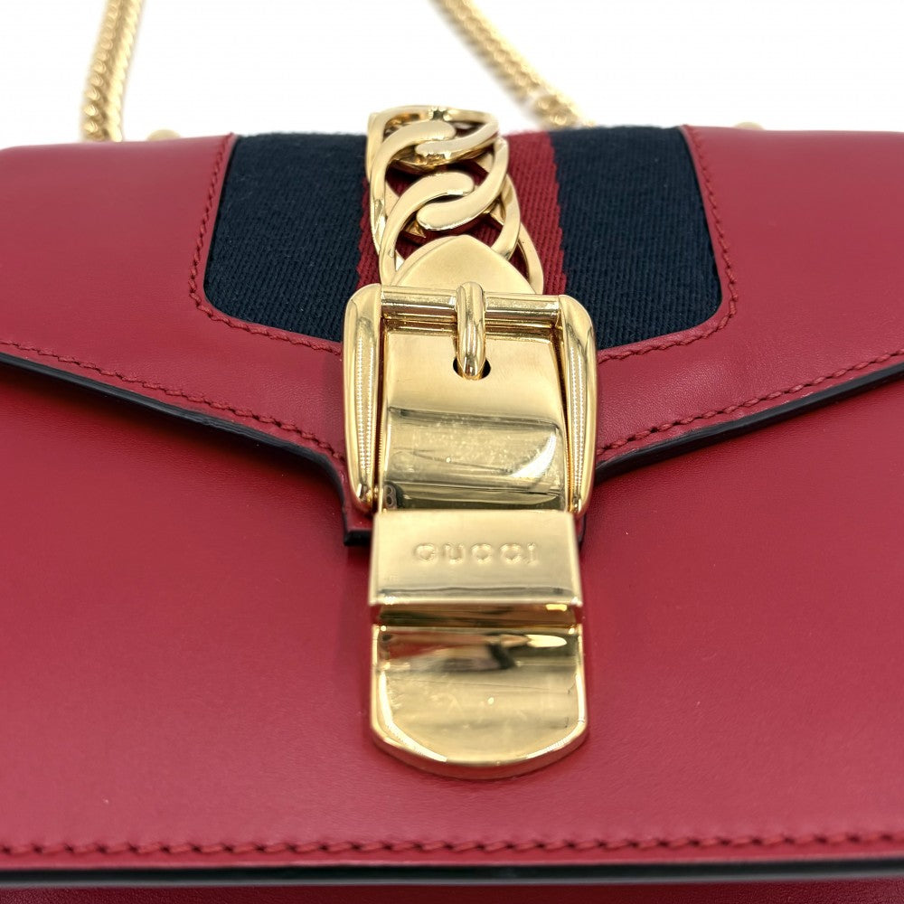 GUCCI グッチ ショルダーバッグ シェリーライン シルヴィ 431666 レザー レッド 赤 ゴールド金具 レディース【中古品】