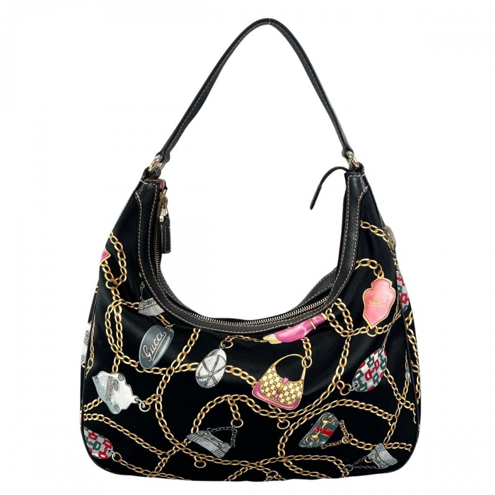 GUCCI グッチ ショルダーバッグ シャーミー ワンショルダー 153010 シルク ブラック 黒 ゴールド金具 レディース【中古品】