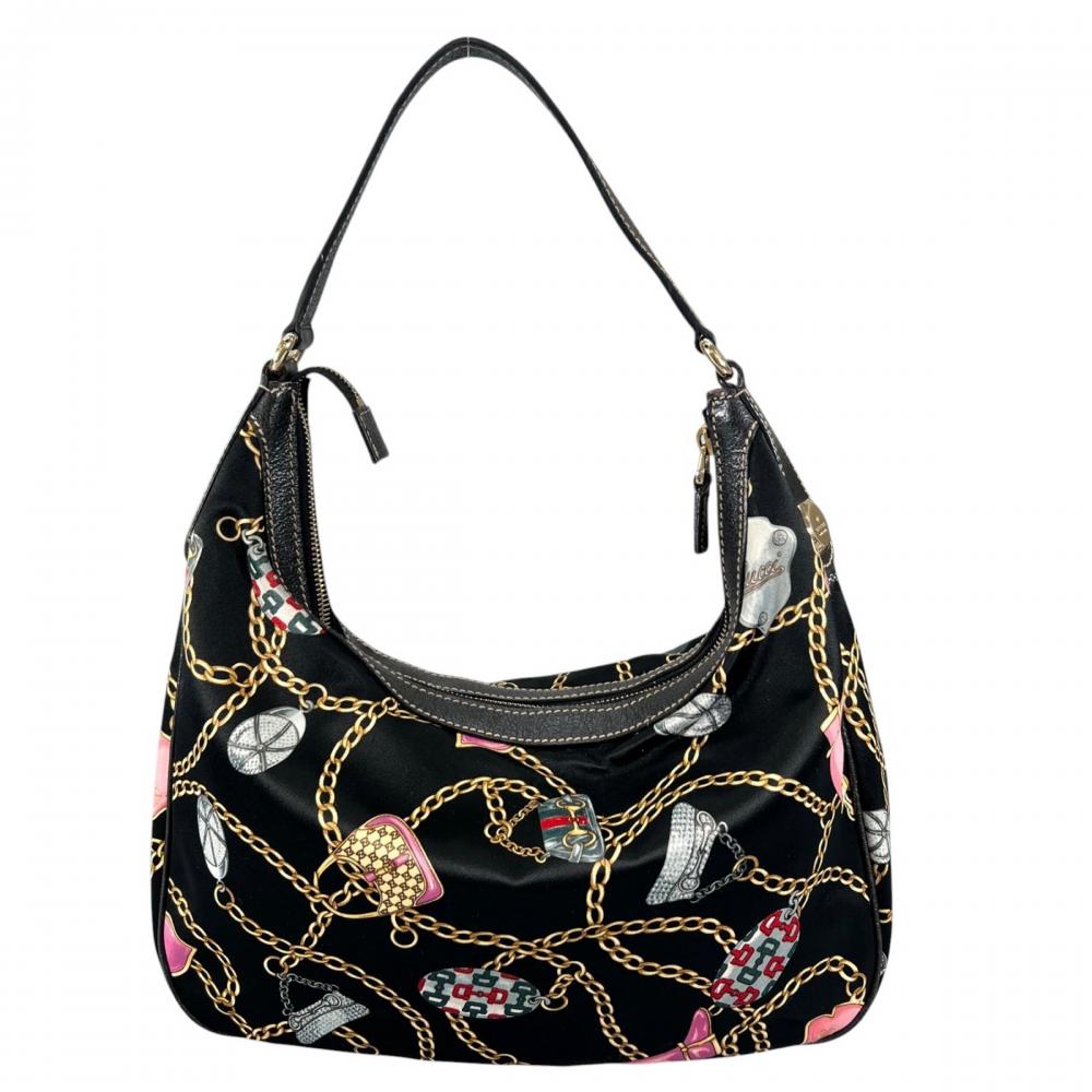 GUCCI グッチ ショルダーバッグ シャーミー ワンショルダー 153010 シルク ブラック 黒 ゴールド金具 レディース【中古品】