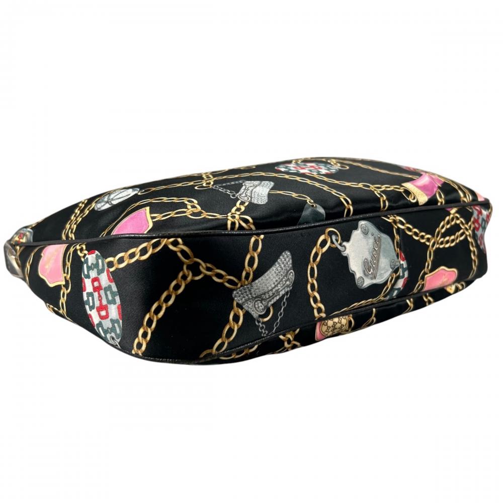 GUCCI グッチ ショルダーバッグ シャーミー ワンショルダー 153010 シルク ブラック 黒 ゴールド金具 レディース【中古品】