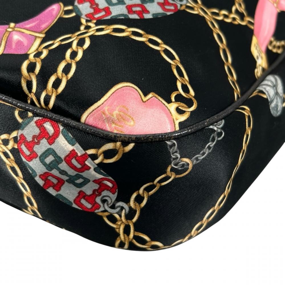 GUCCI グッチ ショルダーバッグ シャーミー ワンショルダー 153010 シルク ブラック 黒 ゴールド金具 レディース【中古品】