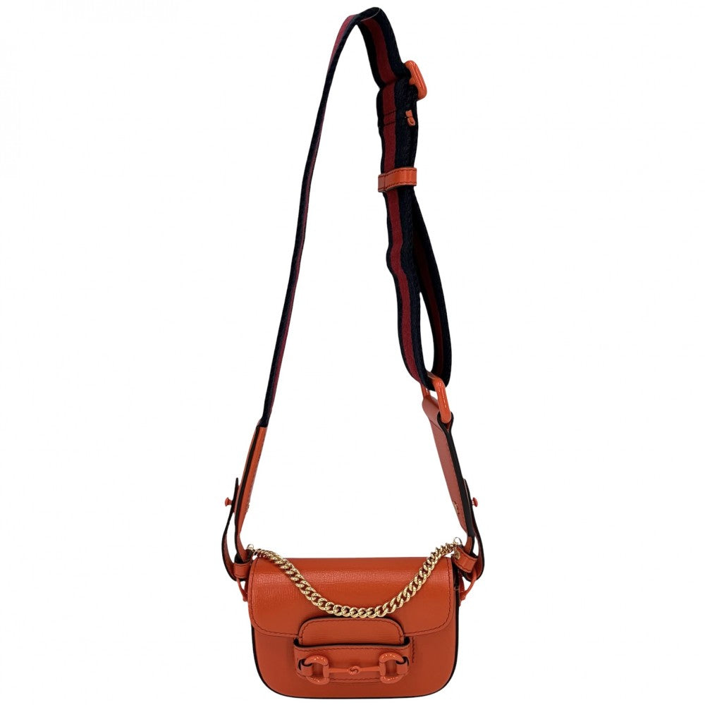 GUCCI グッチ 2WAY ミニホースビット1955 ミニハンドバッグ ショルダーバッグ 726863 レザー オレンジ ゴールド金具 レディース【中古品】