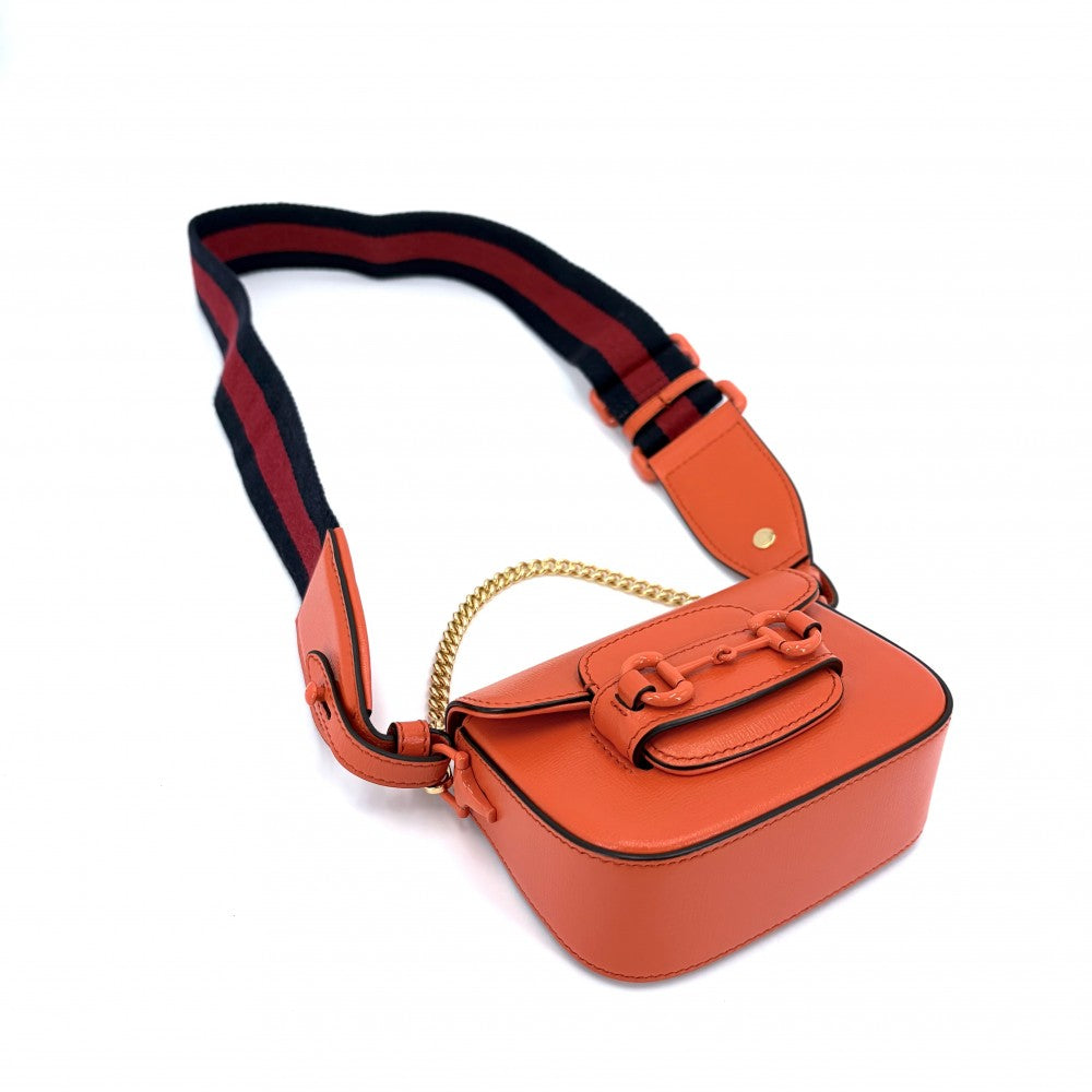 GUCCI グッチ 2WAY ミニホースビット1955 ミニハンドバッグ ショルダーバッグ 726863 レザー オレンジ ゴールド金具 レディース【中古品】