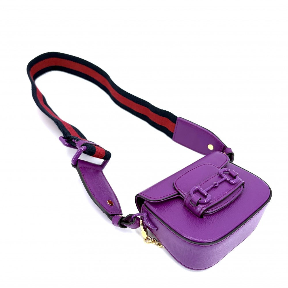 GUCCI グッチ 2WAY ミニホースビット1955 ミニハンドバッグ ショルダーバッグ 726863 レザー パープル 紫
 ゴールド金具 レディース【中古品】