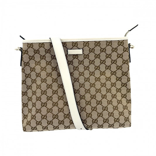 GUCCI グッチ ショルダーバッグ GG 男女兼用 メンズ レディース 388924 GGキャンバス ベージュ ホワイト 白 ソフトゴールド金具 ユニセックス【中古品】