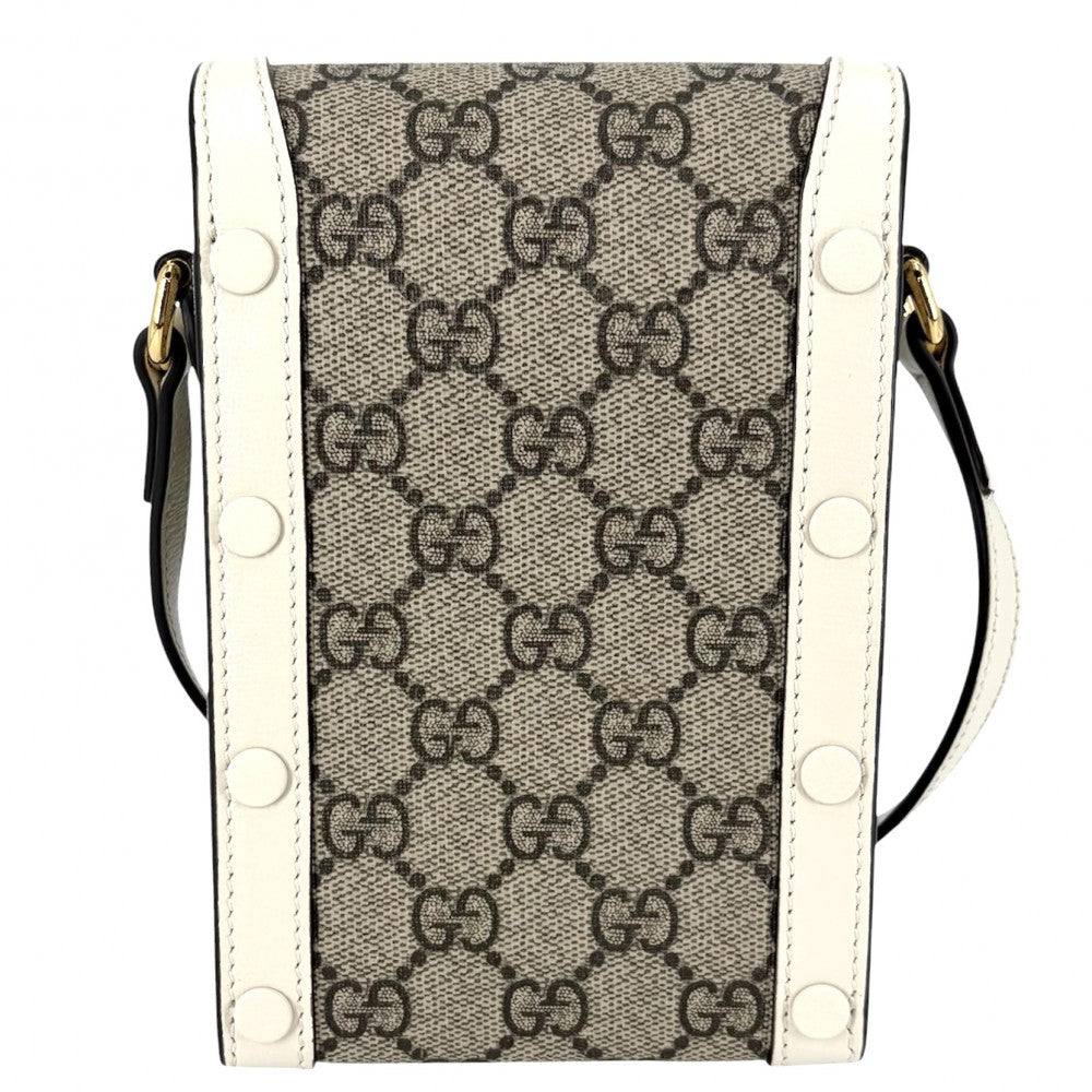 GUCCI グッチ ショルダーバッグ ホースビット1955 ミニバッグ ポシェット 625615 GGスプリームキャンバス レザー ホワイト 白 ベージュ ゴールド金具 レディース【中古品】